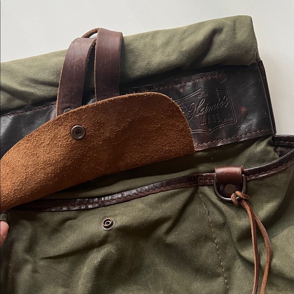 HEIMIE’S MADE Army Surplus Olive Waxed Canvas & Leather Men's Roll Top Backpack - Picture 4 of 6
